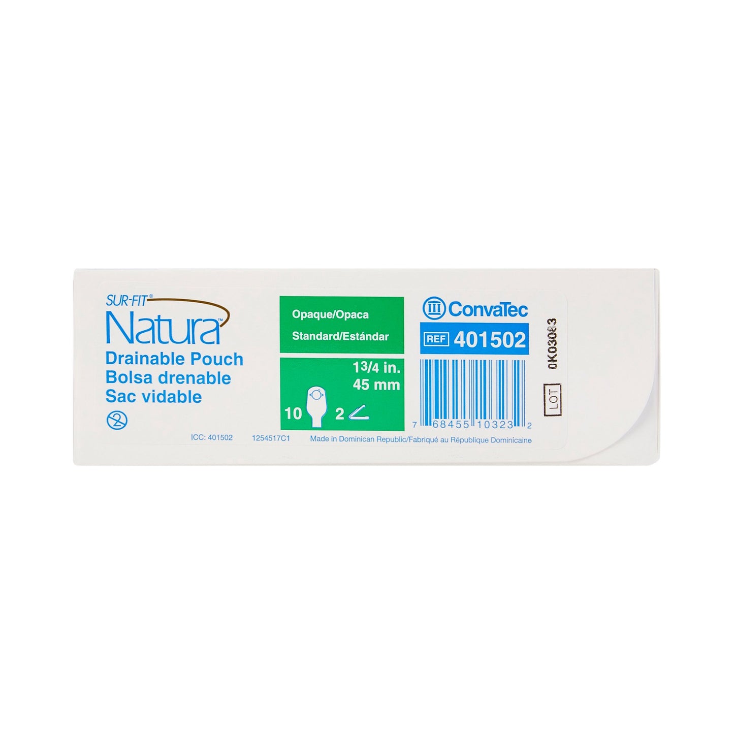 Sur-Fit Natura® Two-Piece Opaque Colostomy Pouch, 12-Inch Length, 1¾ Inch Flange 401502
