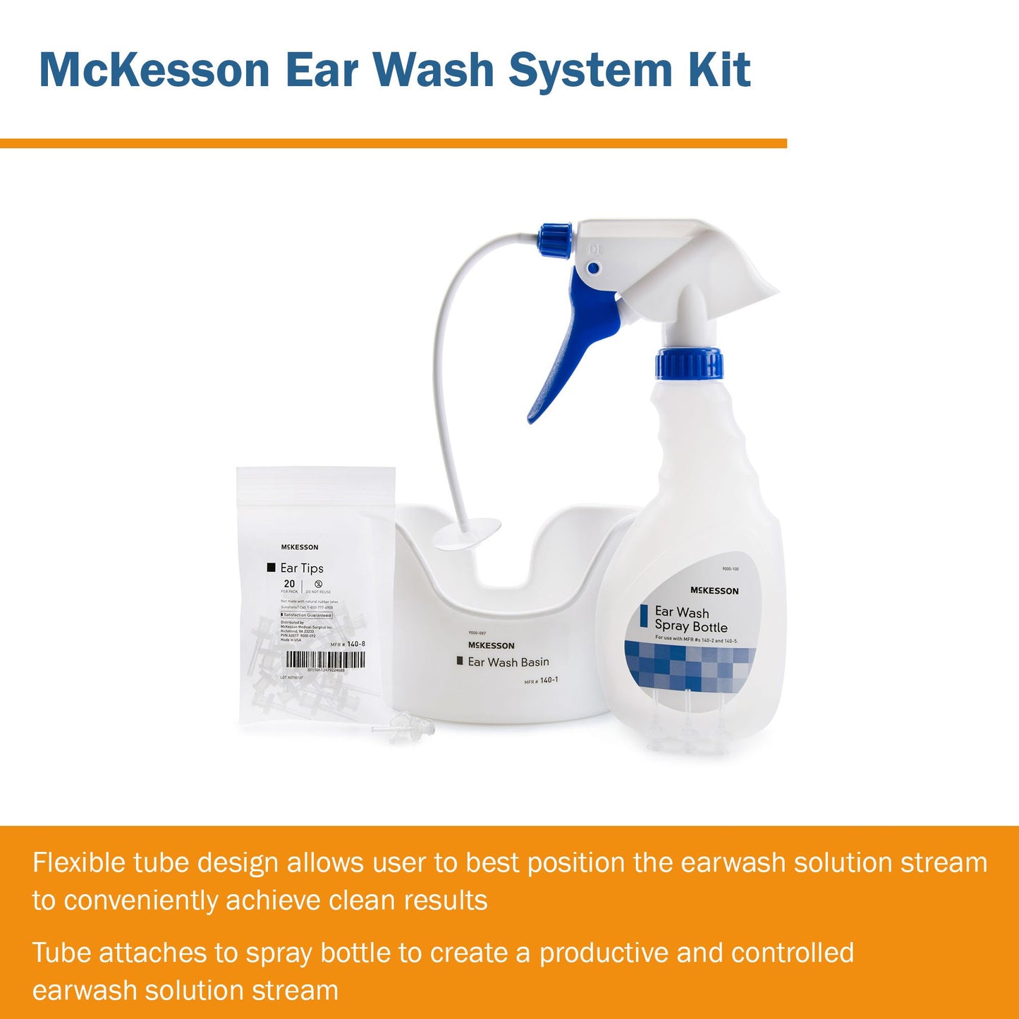McKesson Ear Wash System Kit Spray Bottle with Flexible Tube and 23 Ear Tips 140-3