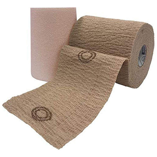 2 Layer Compression Bandage System CoFlex® TLC Calamine with Indicators 4 Inch X 6 Yard / 4 Inch X 7 Yard Self-adherent / Pull On Closure Tan NonSteri