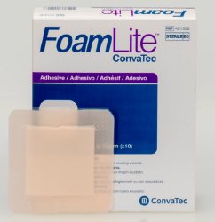 Thin Foam Dressing FoamLite™ 4 X 4 Inch With Border Film Backing Silicone Adhesive Square Sterile - 421559