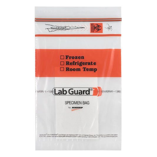 Specimen Transport Bag with Document Pouch and Absorbent Pad Lab Guard® Double Zipper 6 X 9 Inch Zip Closure Biohazard Symbol / Storage Instructions N