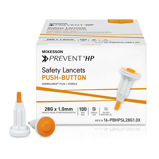 Safety Lancet McKesson Prevent® HP 28 Gauge Retractable Push Button Activation Finger - 16-PBHPSL28G1.0X