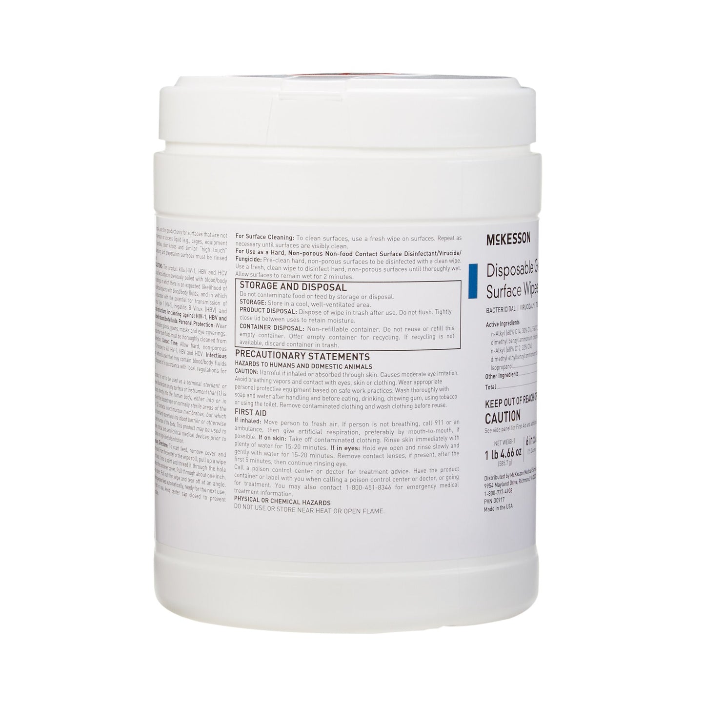McKesson Germicidal Large Surface Disinfectant Wipes, Canister, 160 ct. 50-66160