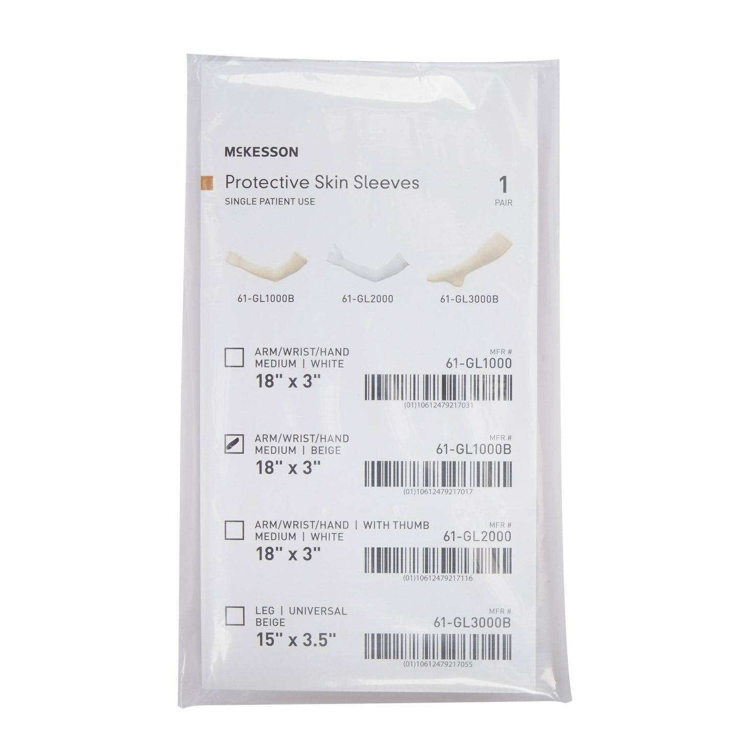 McKesson Protective Skin Sleeve, Arm/Wrist/Hand, Medium, Beige 61-GL1000B