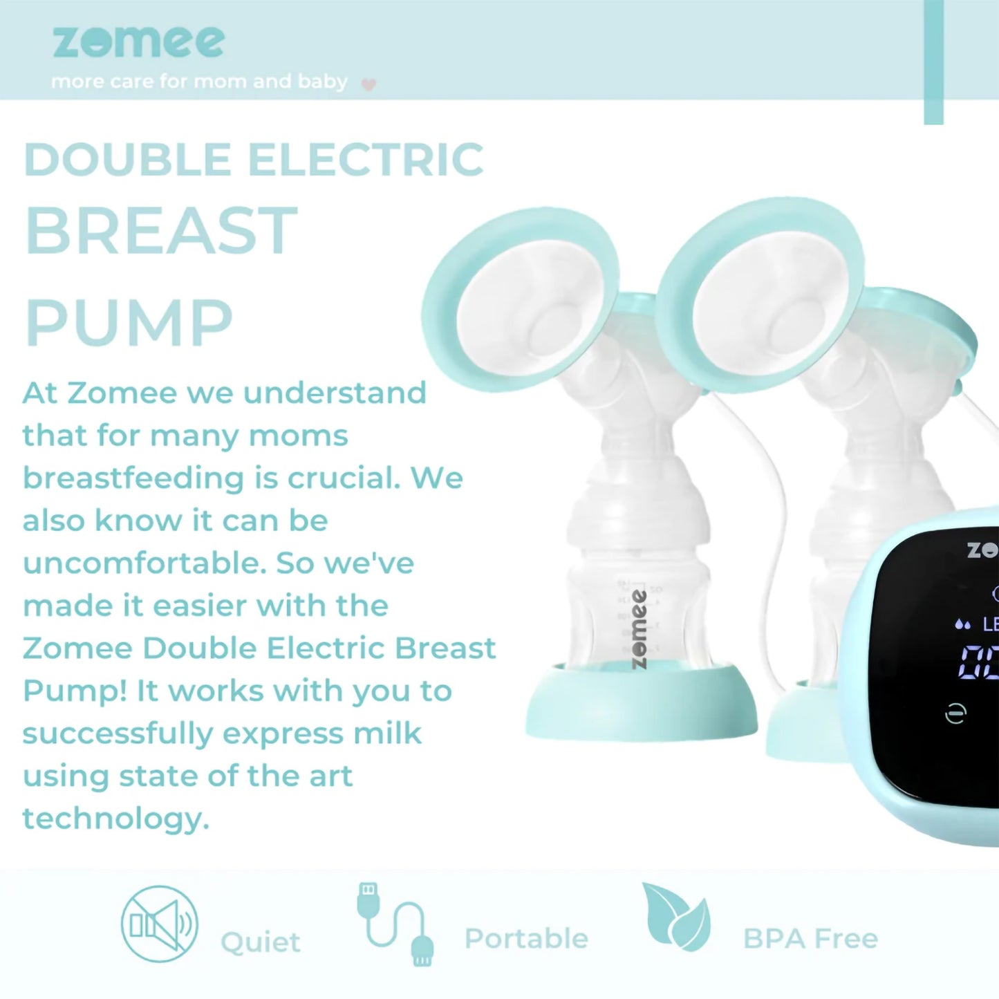 Double Electric Breast Pump Kit Zomee Z1 ZTM-Z1 TX MEDICAID