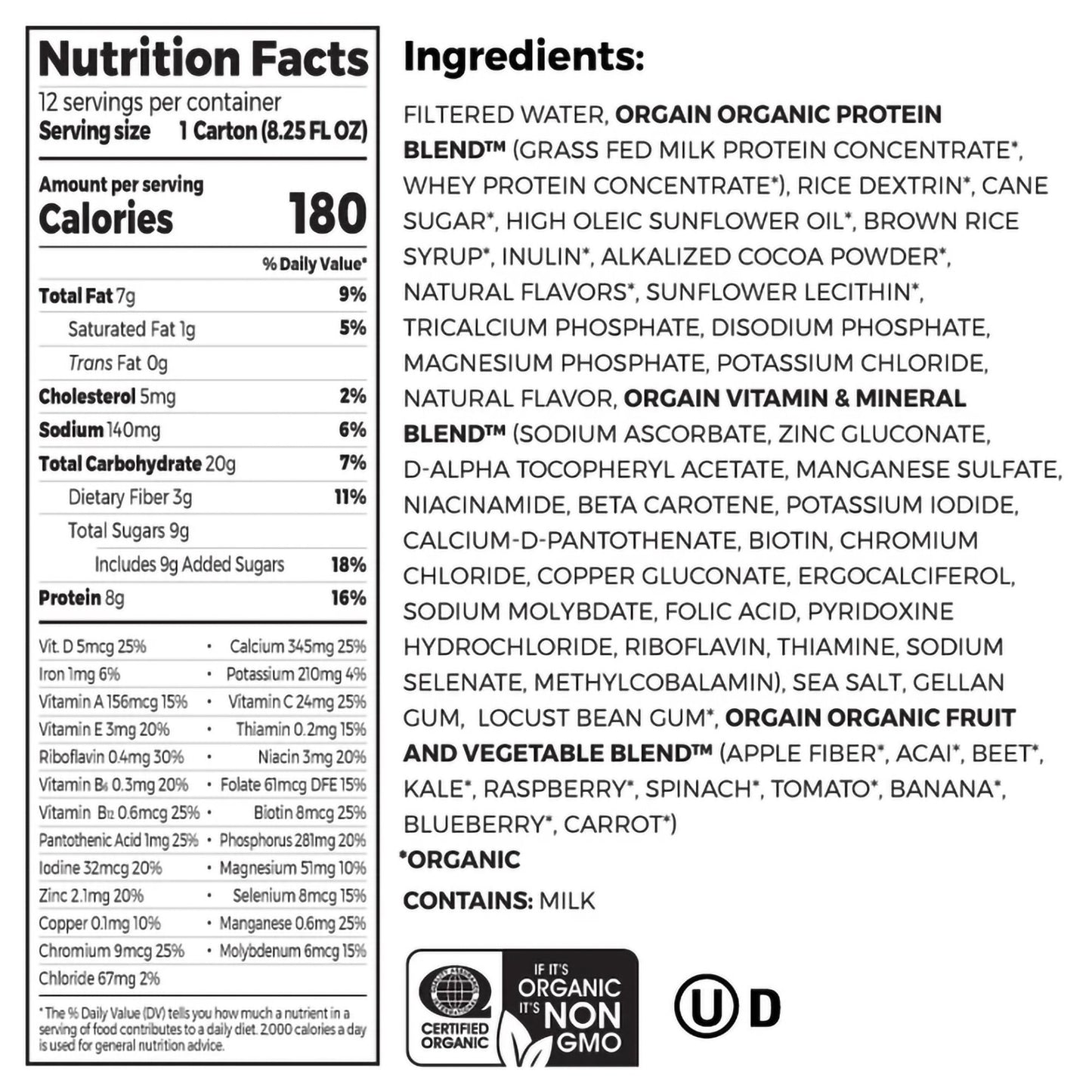Orgain® Kids® Protein Organic Nutritional Shake, Chocolate, 8.25-ounce carton 851770003124