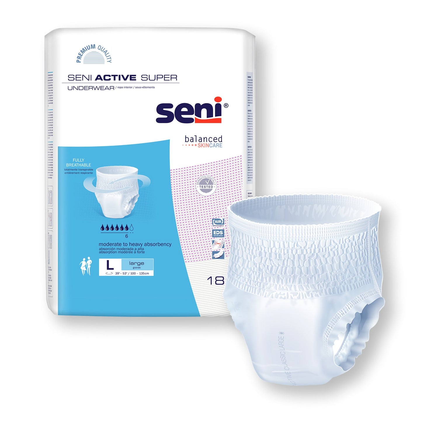 Seni® Active Super Moderate to Heavy Absorbent Underwear, Large S-LA18-AS1
