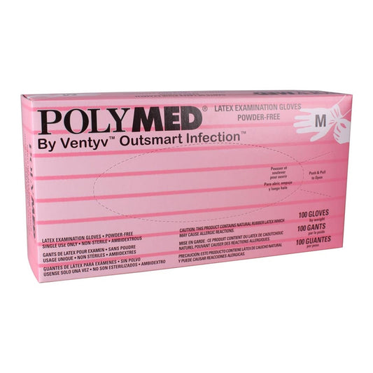 Ventyv Polymed Latex Exam Glove, Medium, Ivory PM103, Box of 100