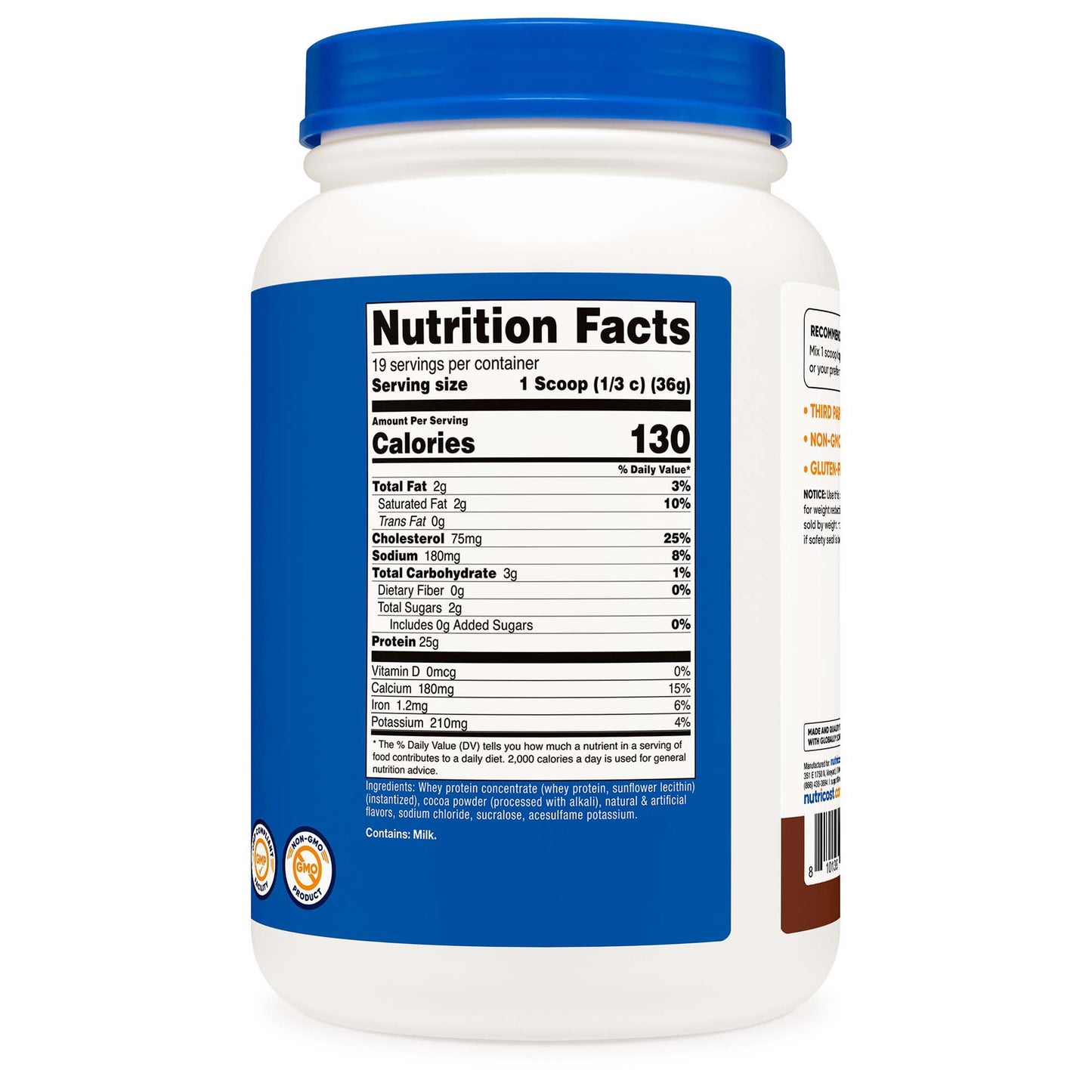 Oral Supplement Nutricost Whey Protein Concentrate Chocolate Flavor Powder 1.5 lb. Canister NCW025102