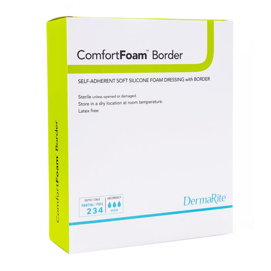 Foam Dressing ComfortFoam™ Border 6 X 8 Inch With Border Waterproof Backing Silicone Adhesive Rectangle Sterile - 43680