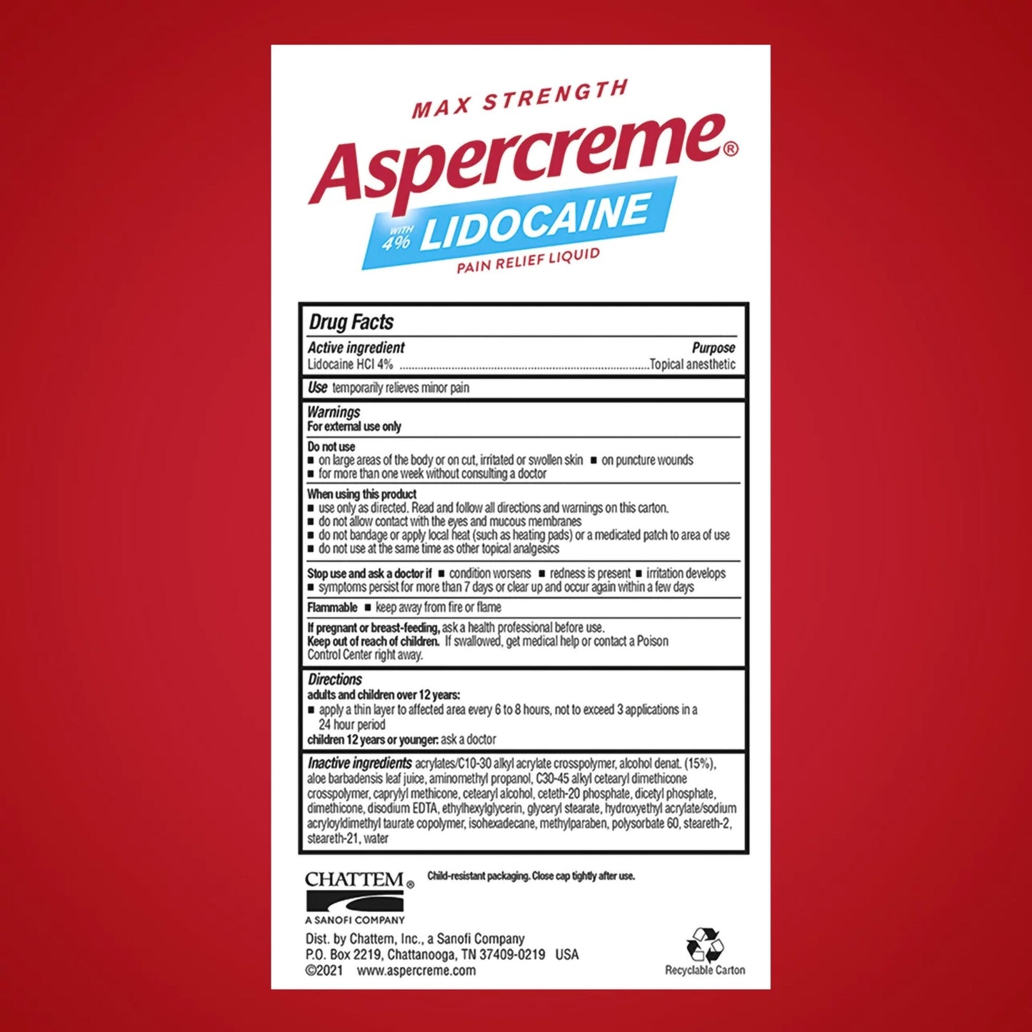 Aspercreme with 4% Lidocaine Pain Relief Liquid, Fragrance-Free 04116705810