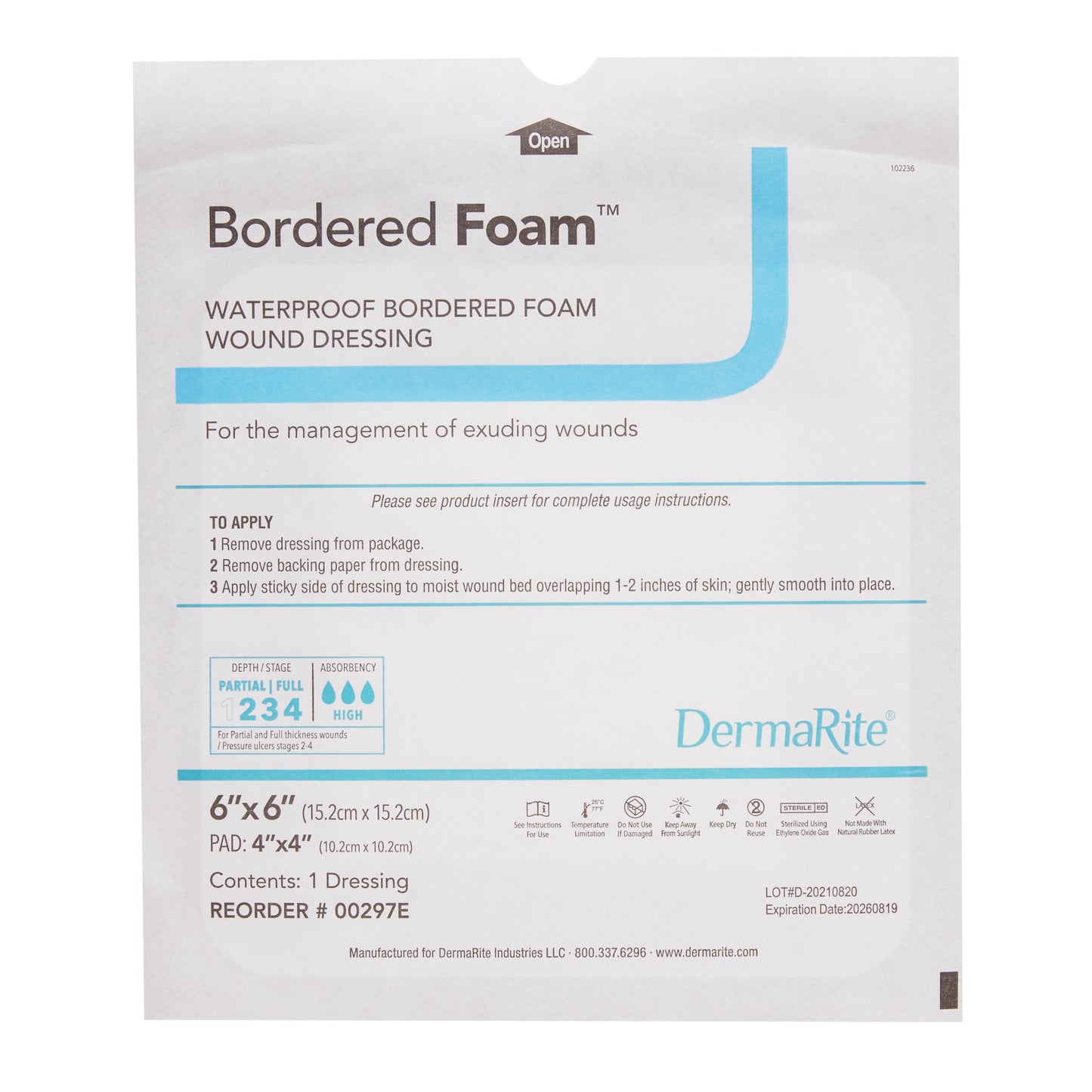 BorderedFoam® Adhesive with Border Foam Dressing, 6 x 6 Inch 00297E