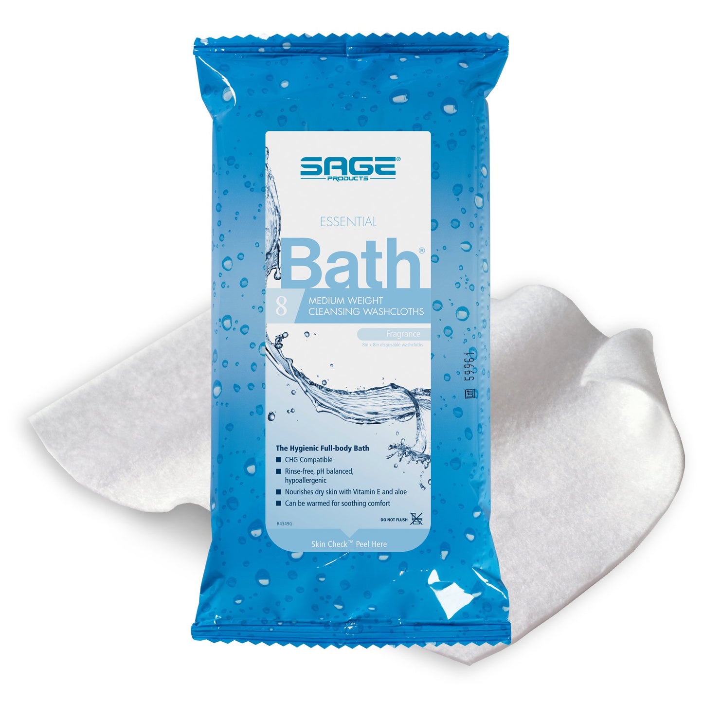 Sage Products Essential Bath Rinse-Free Wipes, Medium Weight, Soft Pack 7800