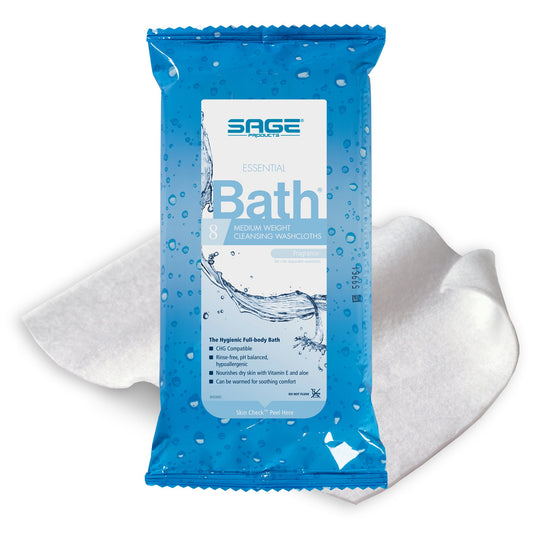 Sage Products Essential Bath Rinse-Free Wipes, Medium Weight, Soft Pack 7800