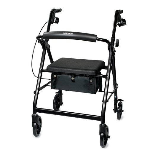 4 Wheel Rollator McKesson Black Adjustable Height / Folding Aluminum Frame - 146-R726BK