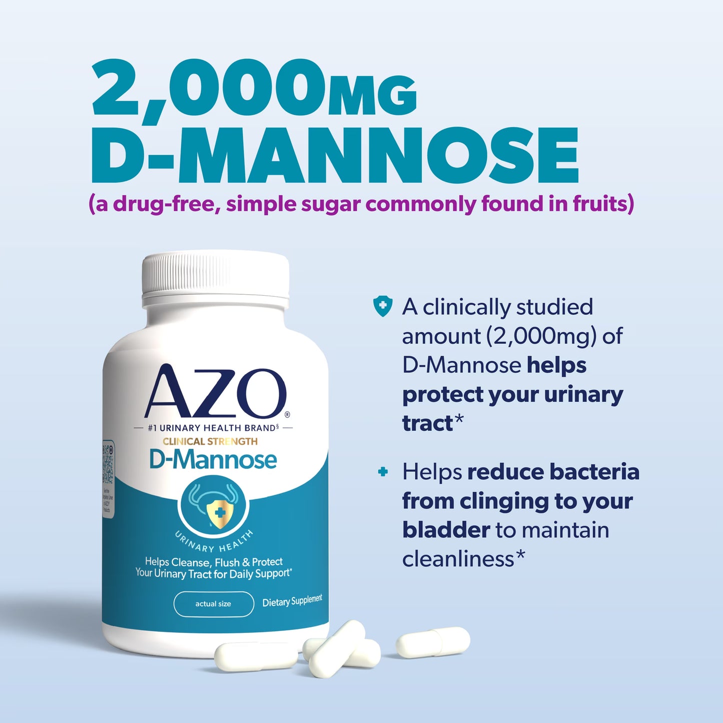 AZO D-Mannose Urinary Tract Health Supplement, Supports UTI Prevention & Bladder Health 787651760261