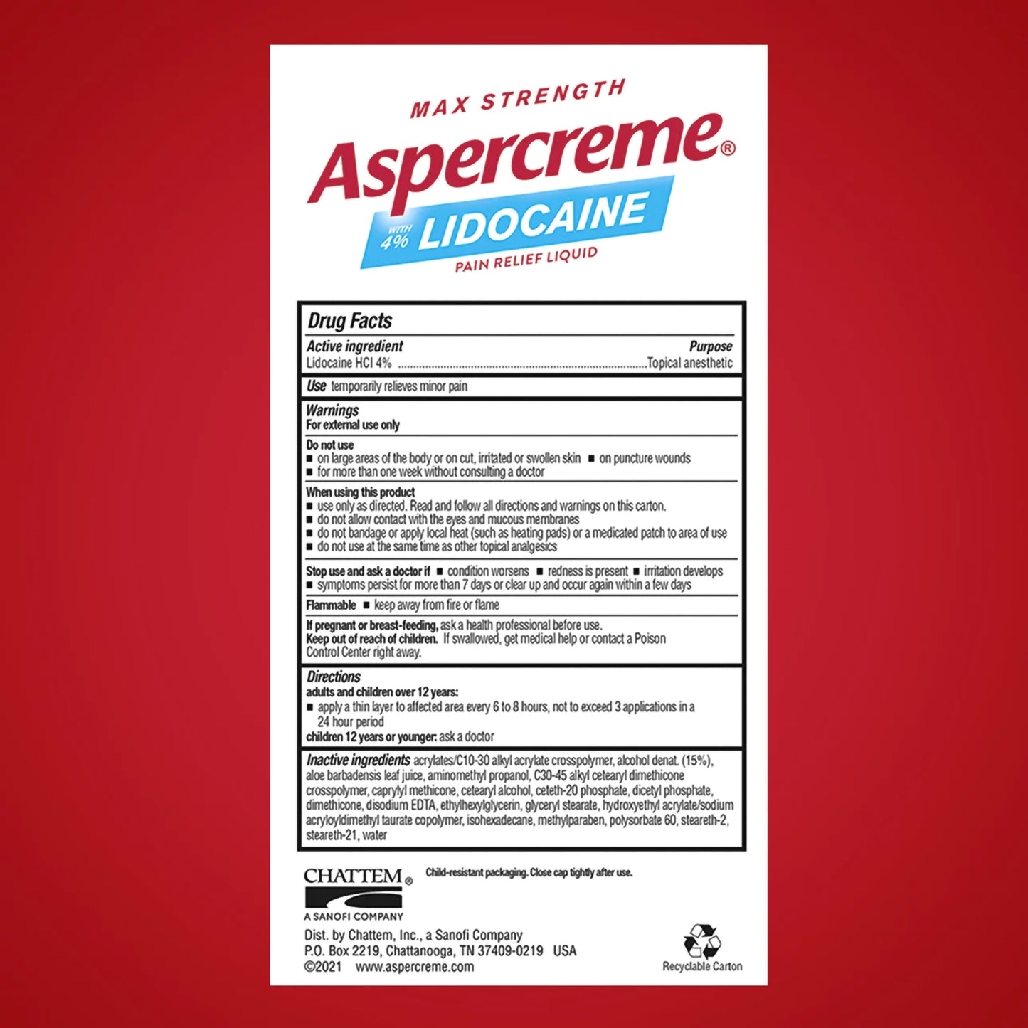 Aspercreme® with 4% Lidocaine Pain Relief Liquid, Fragrance-Free 04116705810