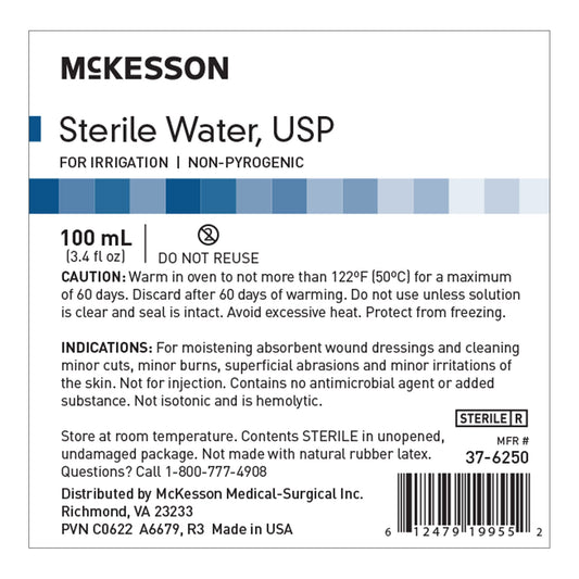 McKesson Sterile Water Irrigation Solution, 100 mL Bottle 37-6250