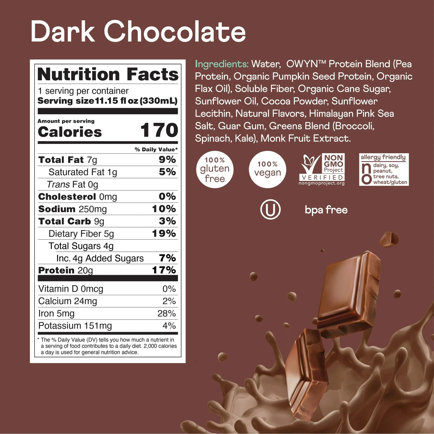OWYN Plant-Based 20g Dairy Free Plant Based Protein Shake 11.15 fl oz. 4 Pack