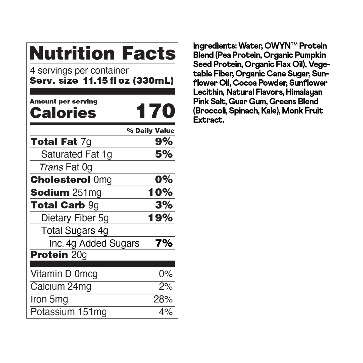 OWYN Plant-Based 20g Dairy Free Plant Based Protein Shake 11.15 fl oz. 4 Pack