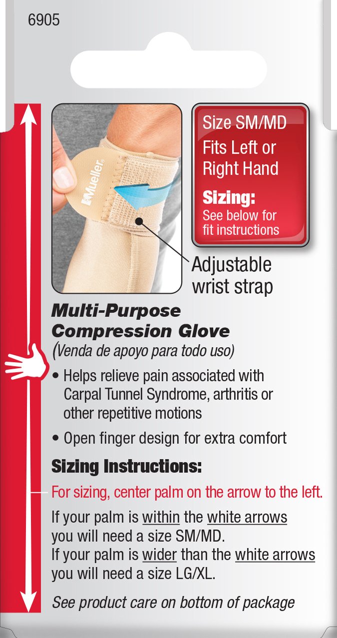 Compression Glove Mueller® Compression & Support Gloves Fingerless Small / Medium Over-the-Wrist Length Ambidextrous 6905