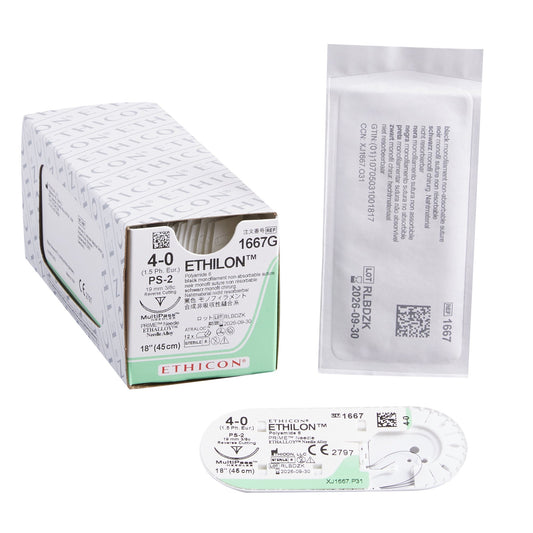 Nonabsorbable Suture with Needle Ethilon™ Nylon PS-2 3/8 Circle Precision Reverse Cutting Needle Size 4-0 Monofilament - 1667G