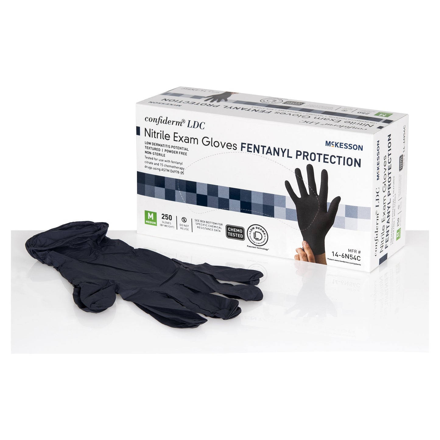 McKesson Confiderm® LDC Nitrile Exam Glove, Medium, Black 14-6N54C