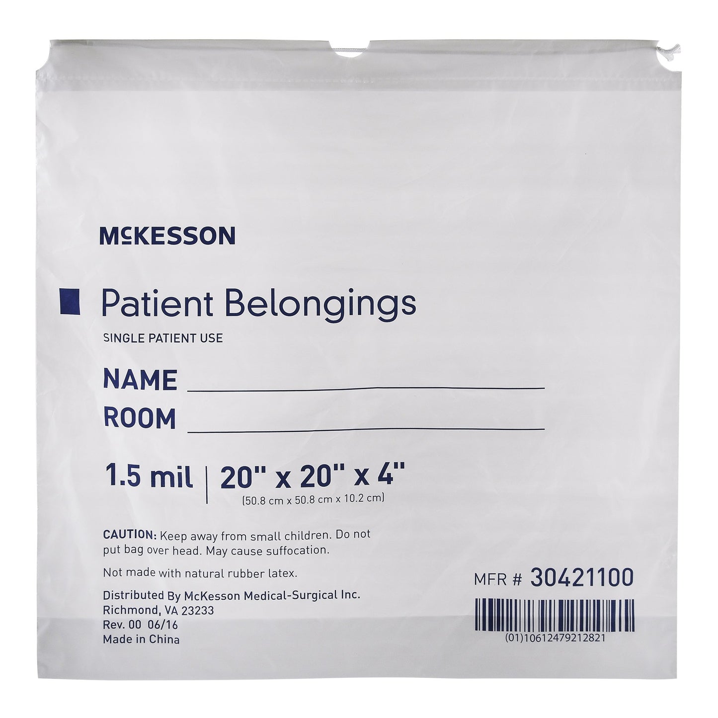 McKesson Patient Belongings Bag, White 30421100