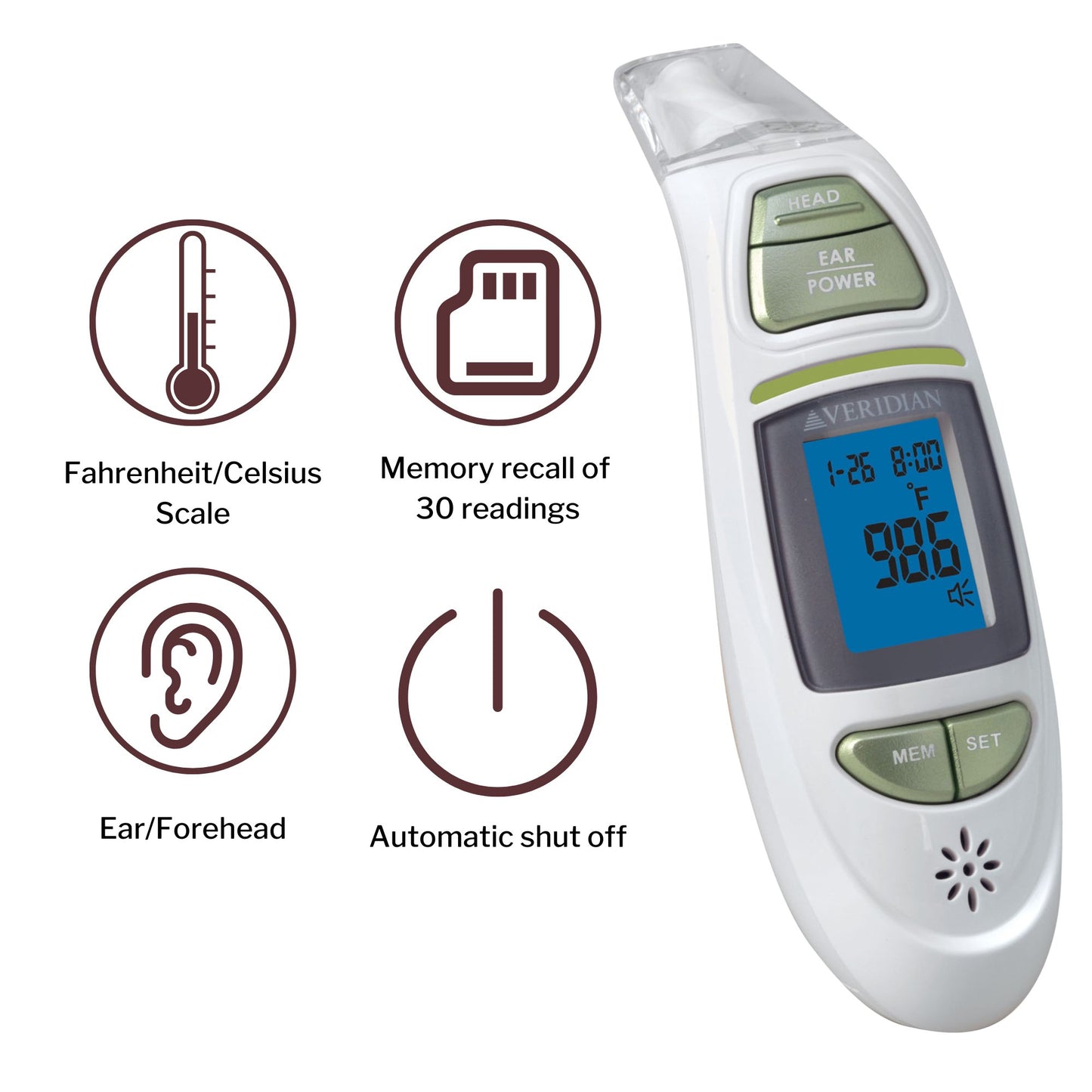 Veridian Infrared Thermometer, Tympanic Ear Digital Talking Thermometer 09-342
