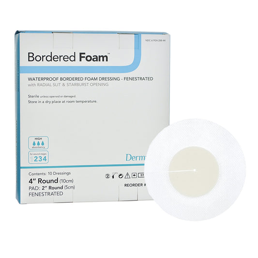 Foam Dressing BorderedFoam® 4 Inch Diameter With Border Waterproof Backing Nonacrylic Adhesive Fenestrated Round Sterile - 00288E