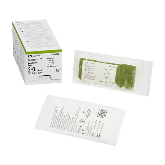 Nonabsorbable Suture with Needle Monosof™ Nylon P-13 3/8 Circle Precision Reverse Cutting Needle Size 5-0 Monofilament - SN-5698G