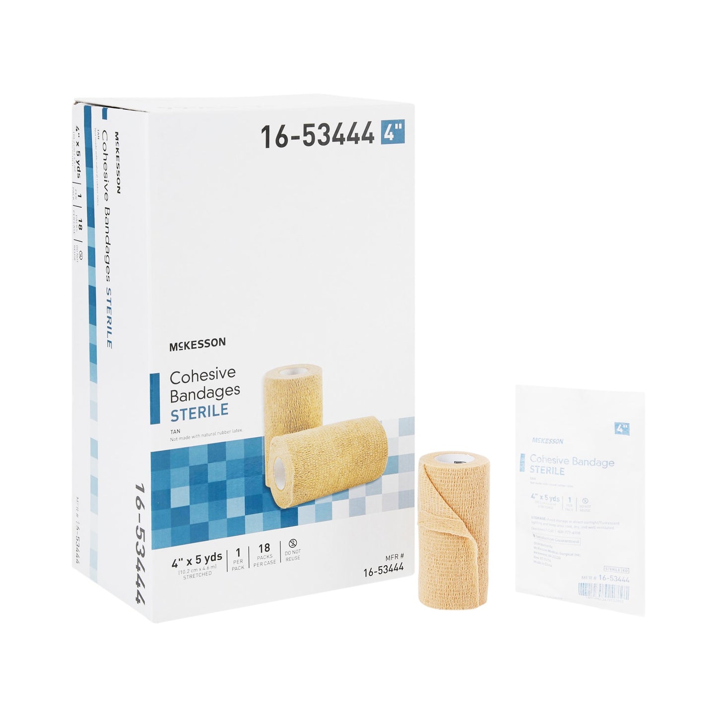 Cohesive Bandage McKesson 4 Inch X 5 Yard Self-Adherent Closure Tan Sterile Standard Compression - 16-53444