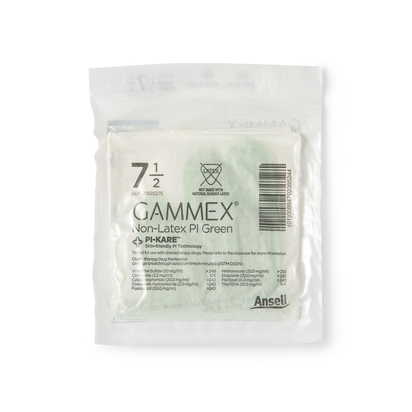 Gammex® Non-Latex PI Green Polyisoprene Surgical Glove, Size 7.5, Light Green 20685275