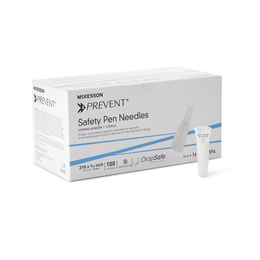 Safety Insulin Pen Needle McKesson Prevent® 31 Gauge 8 mm Length Automatic Safety Without Back-End Shield - 16-N8MMPA