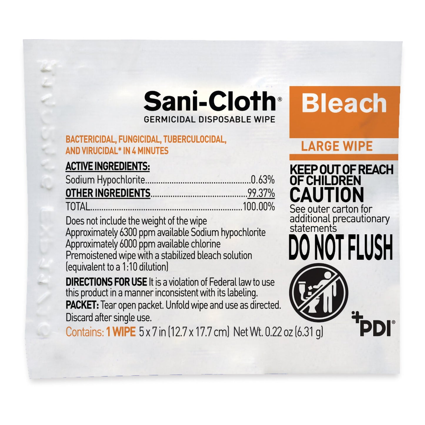 Sani-Cloth® Bleach Germicidal Large Disinfectant Wipes, 5 x 7 Inch H58195