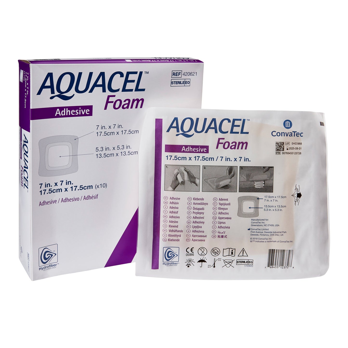 Aquacel® Silicone Adhesive with Border Silicone Foam Dressing, 7 x 7 Inch 420621