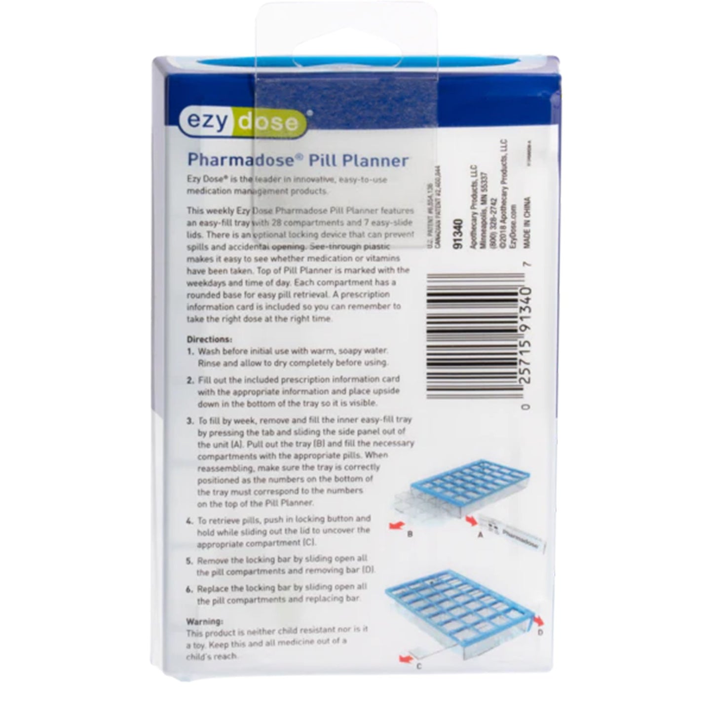 Pharmadose® Locking Pill Planner 7-Day, Four Times a Day Pill Organizer 91340