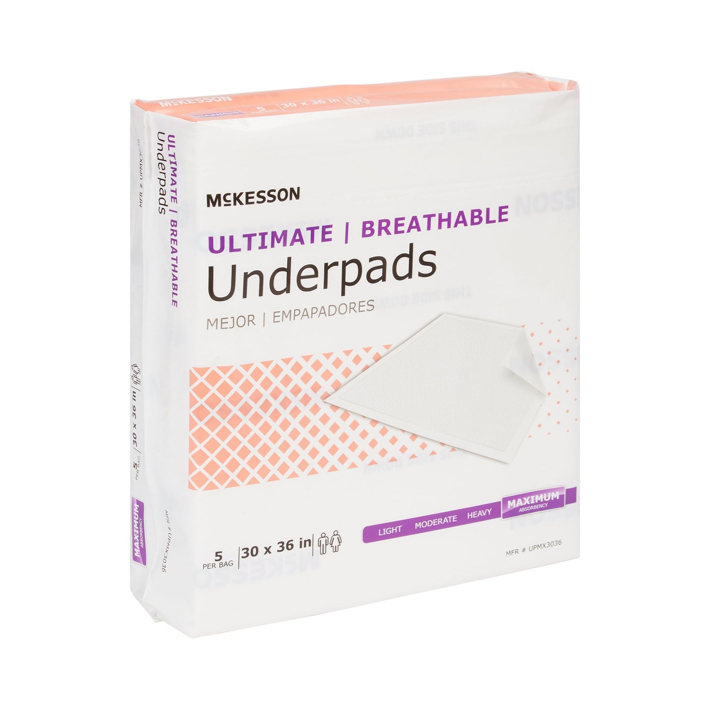 McKesson Ultimate Breathable Underpads, Heavy Absorbency, 30 x 36 Inch, White UPMX3036