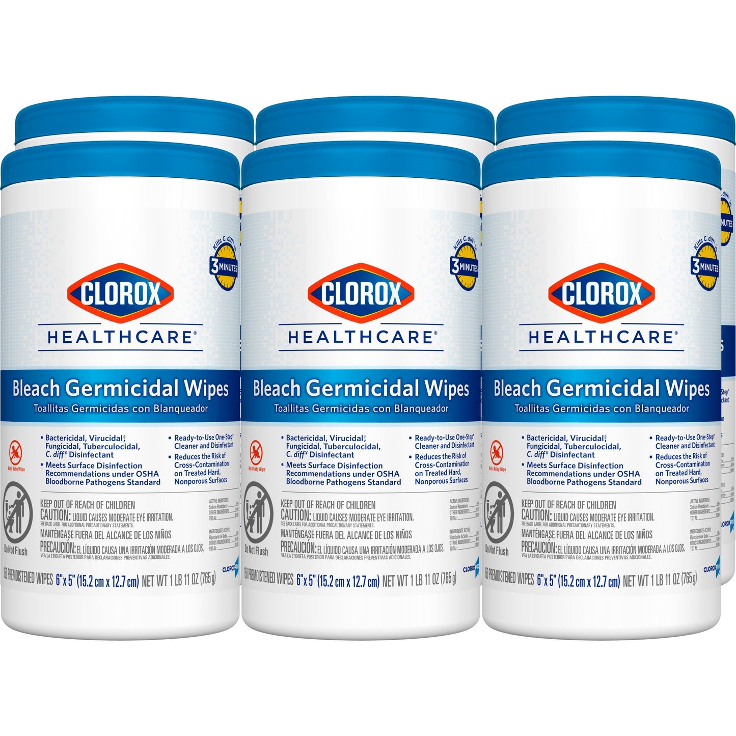 Clorox Healthcare® Bleach Germicidal Wipes, Canister, 150 ct. 30577