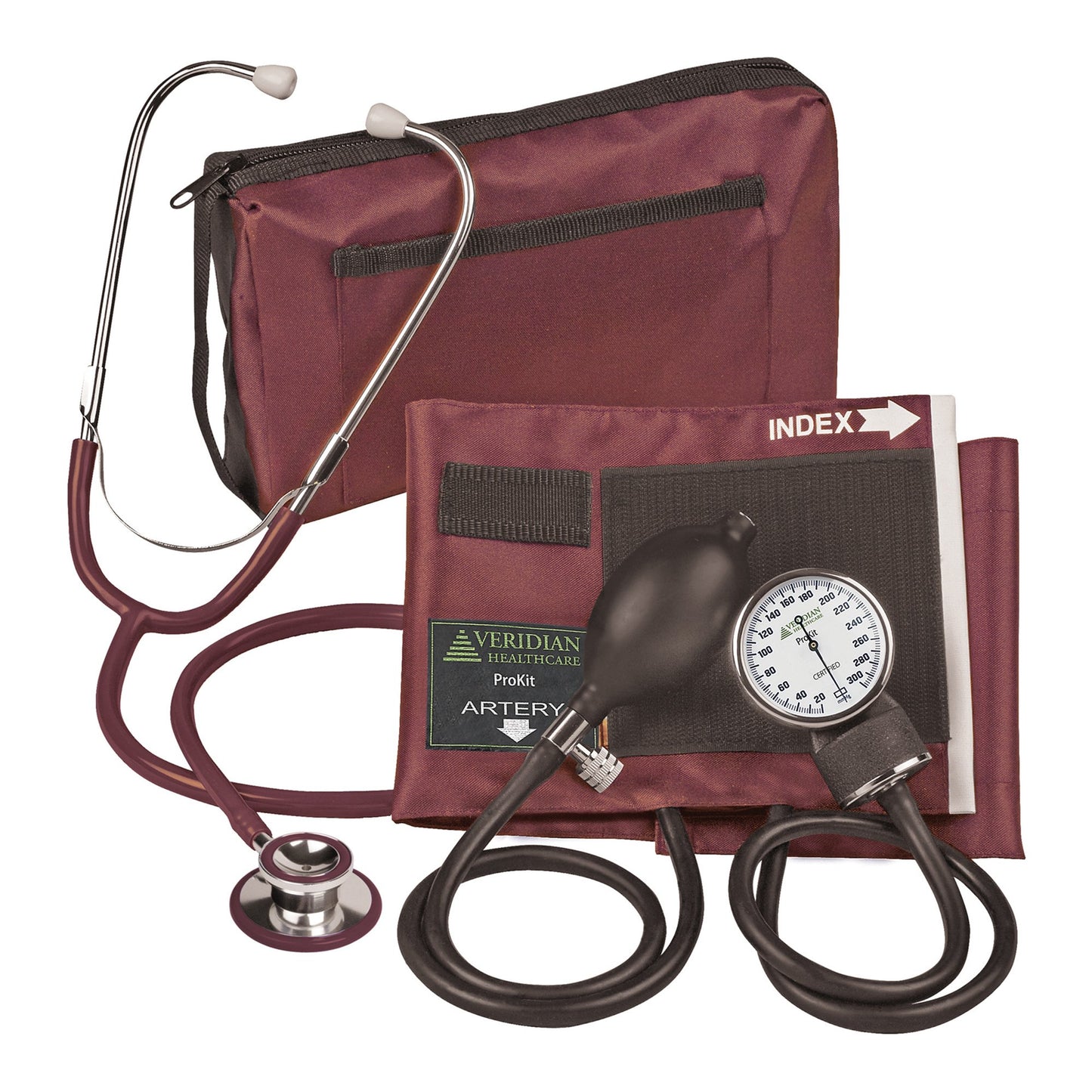 Reusable Aneroid / Stethoscope Set Veridian 27.9 to 41.6 cm Adult Cuff Dual Head General Exam Stethoscope - 02-12704