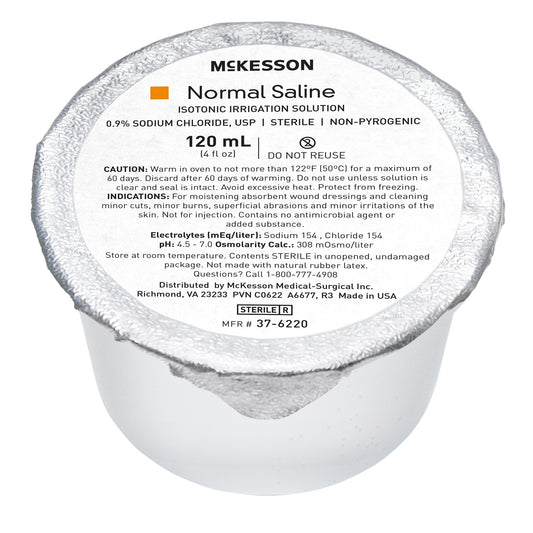 Irrigation Solution - OTC McKesson 0.9% Sodium Chloride Not for Injection Foil-Lidded Cup 120 mL - 37-6220