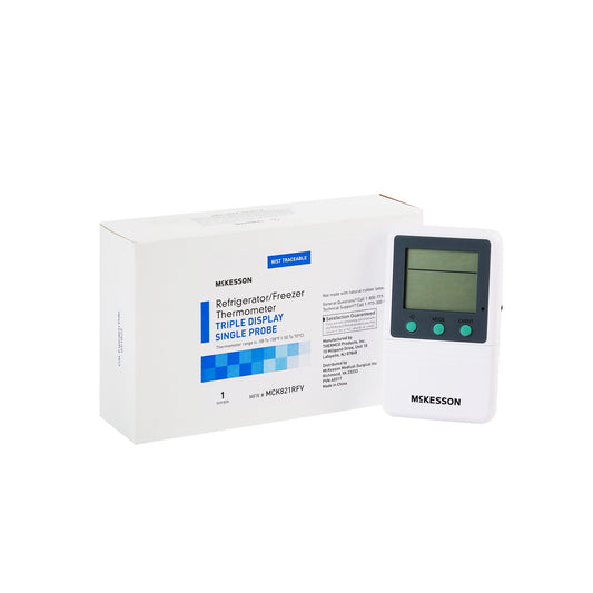 Digital Refrigerator / Freezer Thermometer with Alarm McKesson Fahrenheit / Celsius -58° to +158°F (-50° to +70°C) Glycol Bottle Probe Multiple Mounti