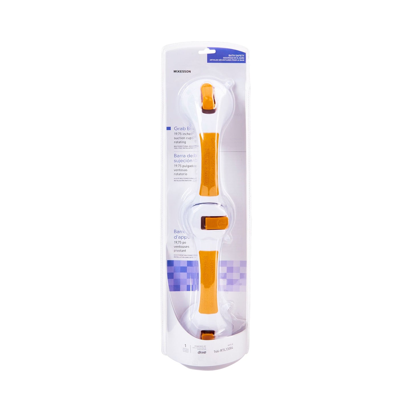 McKesson Rotating Suction-Cup Grab Bar, White/Yellow Plastic 146-RTL13084