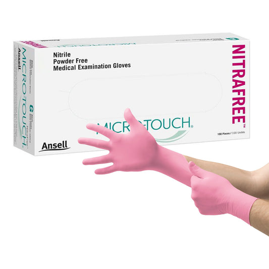 Exam Glove Micro-Touch® NitraFree™ Large NonSterile Nitrile Standard Cuff Length Textured Fingertips Pink Chemo Tested - 6034513
