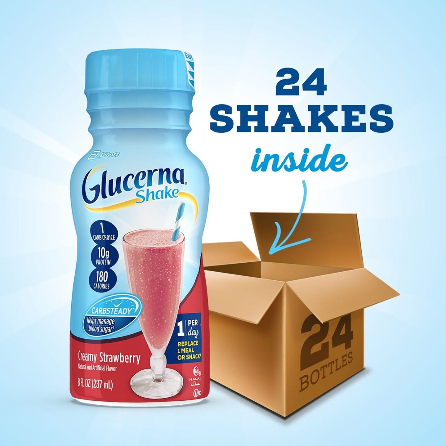 Glucerna® Original Shake, Strawberry Flavor, 8-ounce bottle 57807