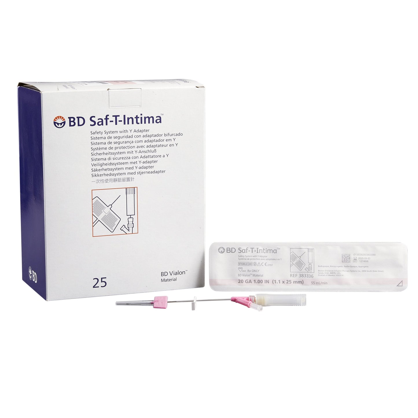 Closed IV Catheter Saf-T-Intima™ 20 Gauge 1 Inch BD Vialon Winged Hub Blood Control - 383336