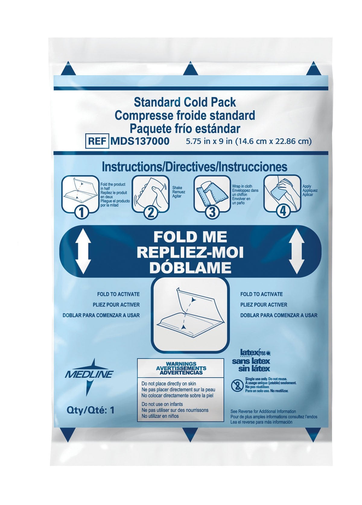 Instant Cold Pack Medline General Purpose 5-3/4 X 9 Inch Plastic / Calcium Ammonium Nitrate / Water Disposable MDS137000