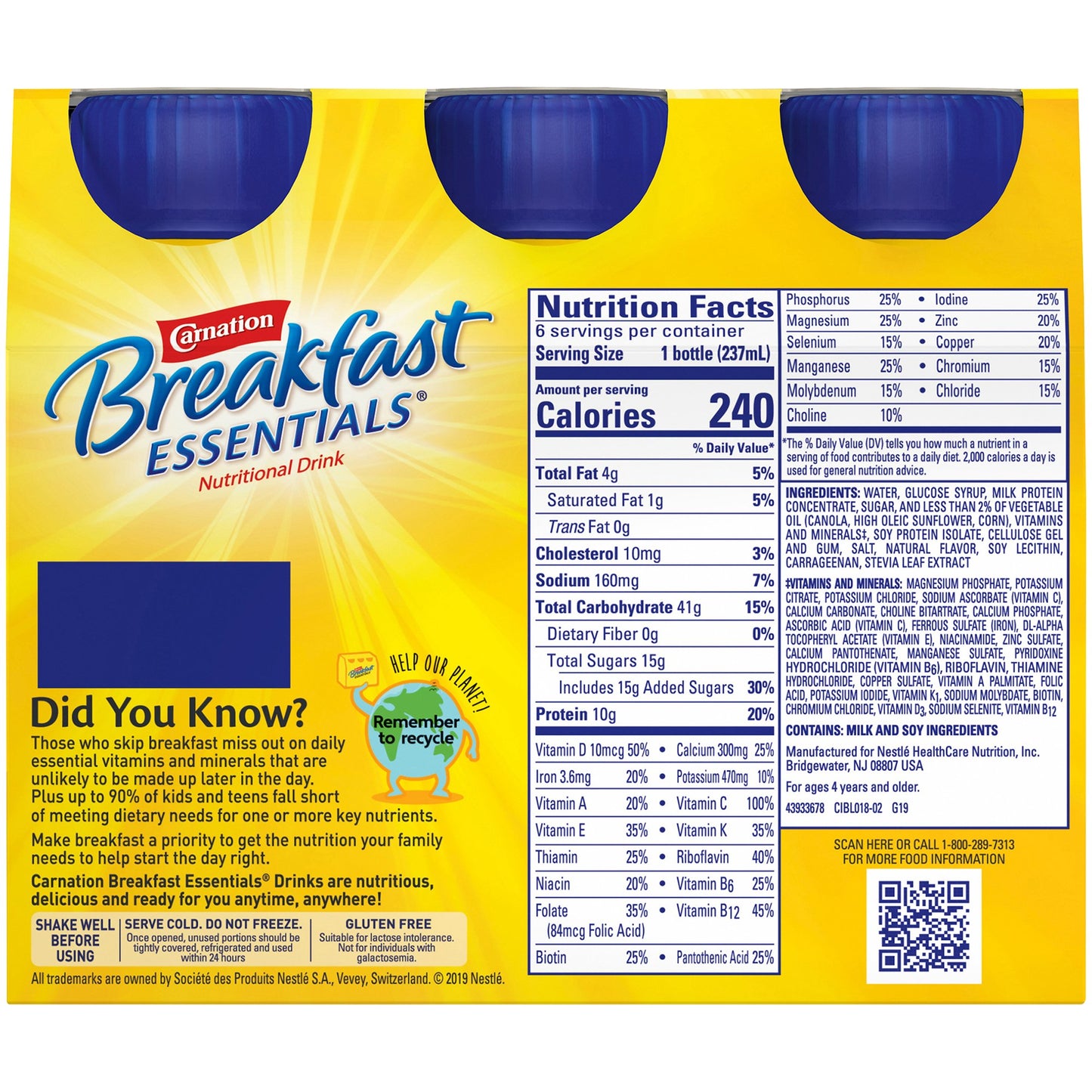Carnation Breakfast Essentials® Vanilla Nutritional Drink, 8-ounce bottle 12230501