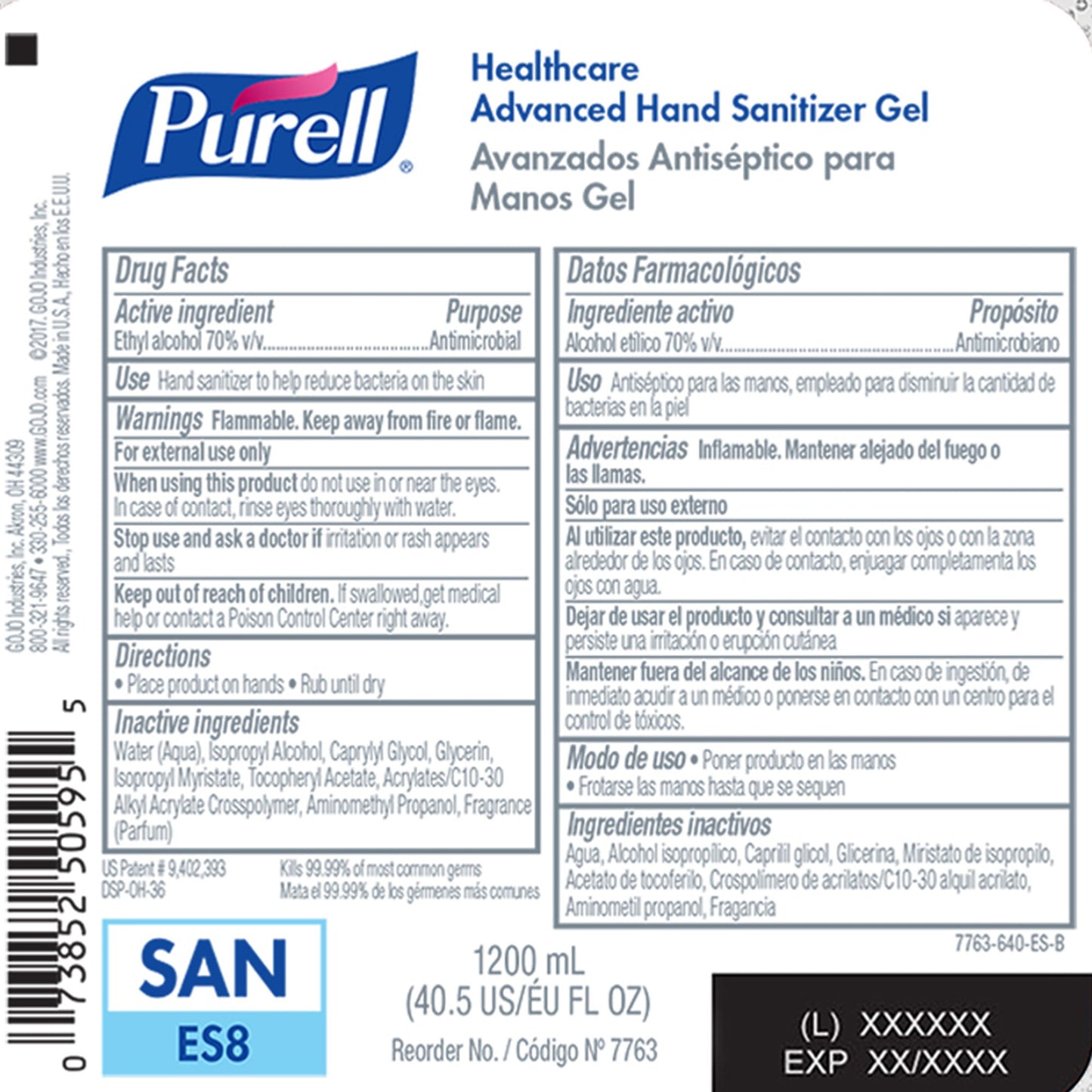 Purell® Healthcare Advanced Hand Sanitizer Gel Refill for ES8 Dispenser, 1200 mL 7763-02