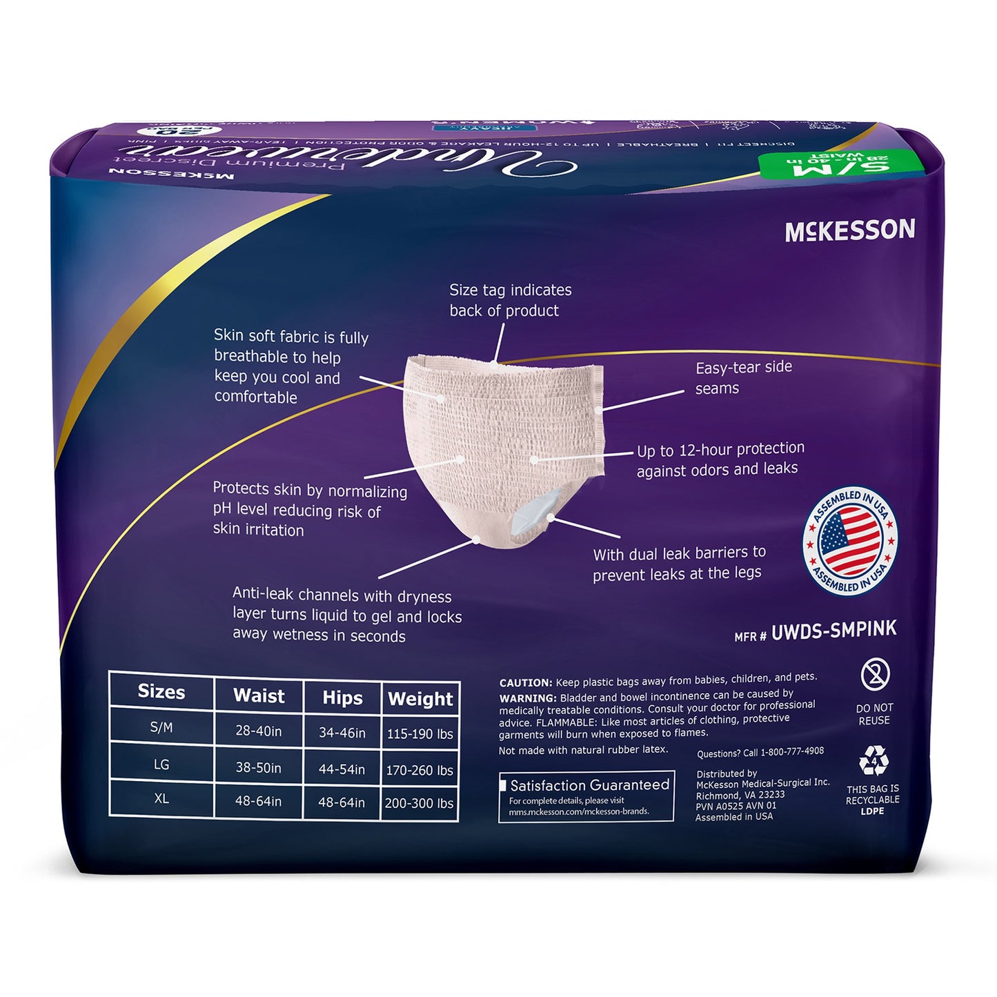 McKesson Premium Discreet Underwear for Women, Heavy Absorbency, Small/Medium UWDS-SMPINK